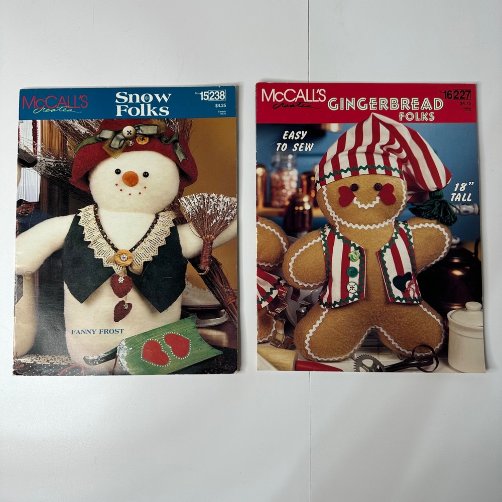 2 Vtg McCalls Creates Snow Folks 15238 & Gingerbread Folks 16227 Sewing Patterns